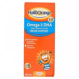سيرب أوميجا-3 DHA لتعزيز صحة الدماغ للأطفال بنكهة البرتقال من هاليبورانج 300 مللي