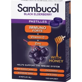 Sambucol Immuno Forte Vitamin C Zinc Pastilles Black Elderberry Flavour x 20