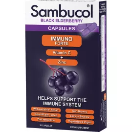 Sambucol Immuno Forte Vitamin C Zinc Black Elderberry Flavour Capsules 30's