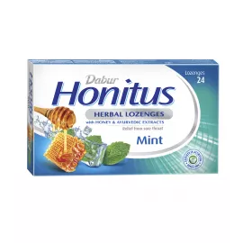 Dabur Honitus Herbal Lozenges | Effective Relief from Cough, Strep Infection & Sore Throat Pain | With Honey, Turmeric, Ginger, Amla | Mint Flavor | 24s