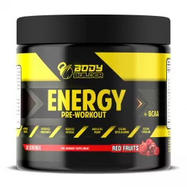 BCAA بلاص طاقة قبل التمرين بنكهة الفاكهة الحمراء من بادي بيلدر - 225 جرام
