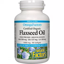 Natural Factors Flaxseed Oil Certified Organic 1000mg 90 Softgels