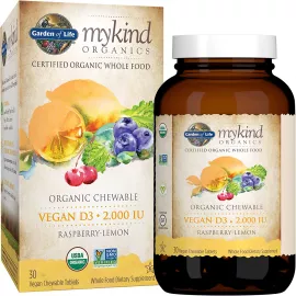 Garden Of Life MyKind Organics Vegan D3 2000 IU Raspberry Lemon Flavor Chewable Tablets 30's