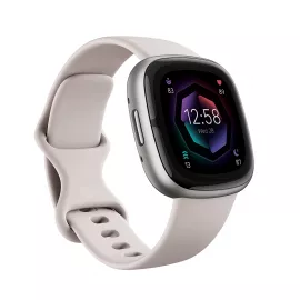 Fitbit Sense 2 Health & Fitness Watch Lunar White & Platinum Aluminium