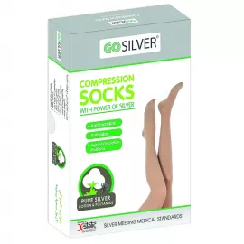 Go Silver Over Knee High, Compression Socks (18-21 mmHG) Open Toe with Silicon Short/Norm Size 2