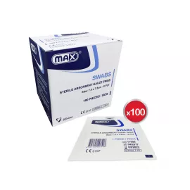 Max Sterile Gauze Swab 8ply 7.5cmx7.5cm 100pcs/Box