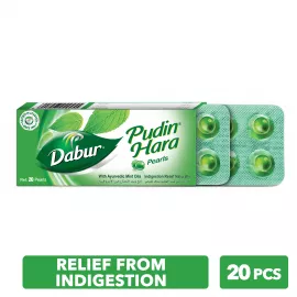 Dabur Pudin Hara Pearls 20's; Quick Cooling Relief from Stomach ache, Gas, Indigestion, Acidity; Contains Peppermint Oils, Spearmint Oils