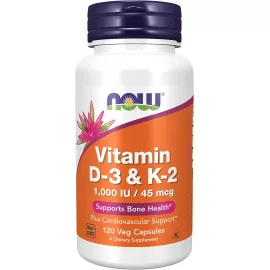 Now Foods Vitamin D3 & K2 1000 IU/45 mcg 120 Veg Capsules