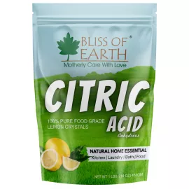 Bliss of Earth Citric Acid 100% Pure Food Grade Lemon Crystals Anhydrous Citric Acid Powder For Food  Bath Cleaning and Preserving 453g