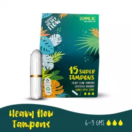 Lemme Be Heavy Flow Tampons (Box Of 15) 100% Cotton Certified Biodegradable