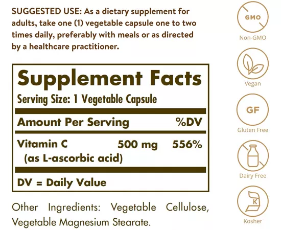 Solgar Vitamin C 500 mg Vegetable Capsule 250's