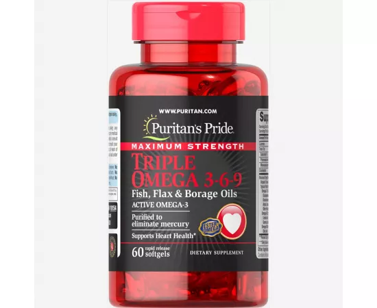 Puritan's Pride Maximum Strength Triple Omega 3-6-9 Fish, Flax & Borage Oils Softgels 60's