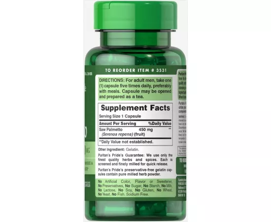 Puritan's Pride Saw Palmetto 450 mg Capsules 100's