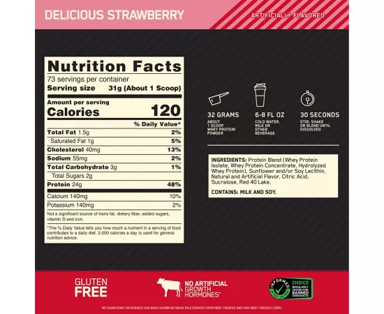 Optimum Nutrition Gold Standard 100% Whey Protein Delicious Strawberry 5 lbs (2.27 kg)