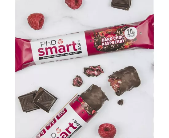 PhD Smart Bar Dark Chocolate Raspberry 20 gm Protein 64g