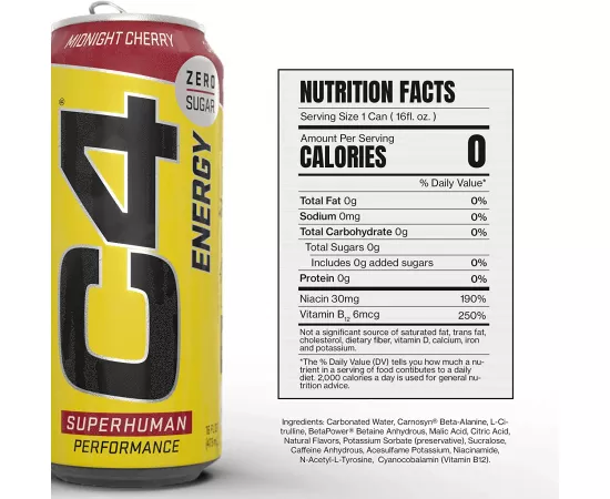 Cellucor C4 Energy Carbonated Zero Sugar Midnight Cherry 473 ml (12 Pack)