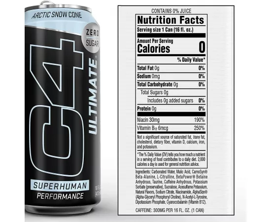 Cellucor C4 Ultimate Sugar Free Energy Drink Arctic Snow Cone Pack Of 12