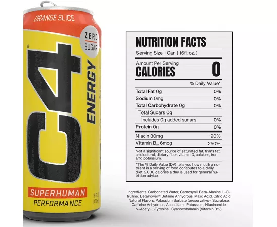 Cellucor C4 Energy Carbonated Zero Sugar Energy Drink Orange Slice