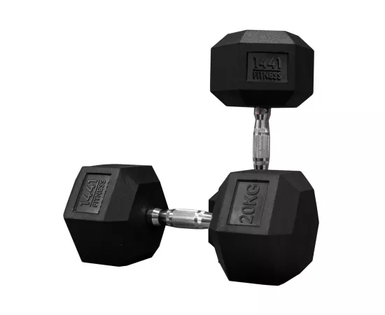 1441 Fitness Rubber Hex Dumbbells (20 Kg) â€“ Solid Cast Iron Core Rubber Coated Head Dumbbell Weights for Exercises at Home and Commercial Gym