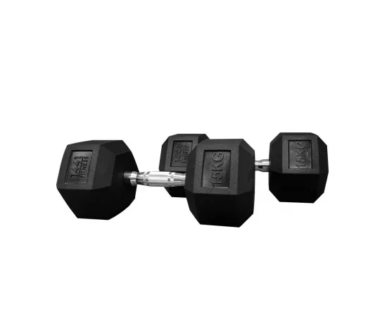 1441 Fitness Rubber Hex Dumbbells (15 Kg) â€“ Solid Cast Iron Core Rubber Coated Head