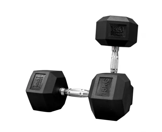 1441 Fitness Rubber Hex Dumbbells (15 Kg) â€“ Solid Cast Iron Core Rubber Coated Head