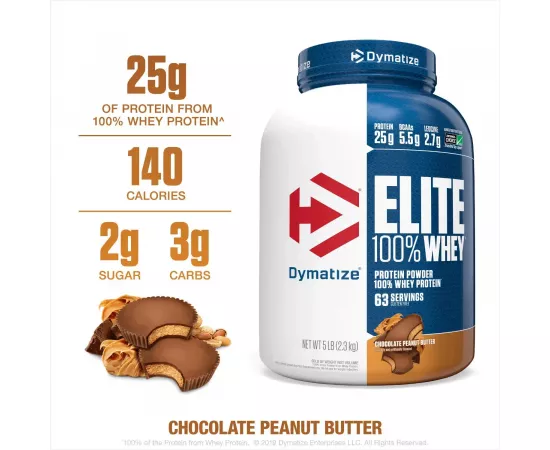 Dymatize, Elite 100% Whey Protein Powder, Chocolate Peanut Butter, 5 lb (2.3 kg)