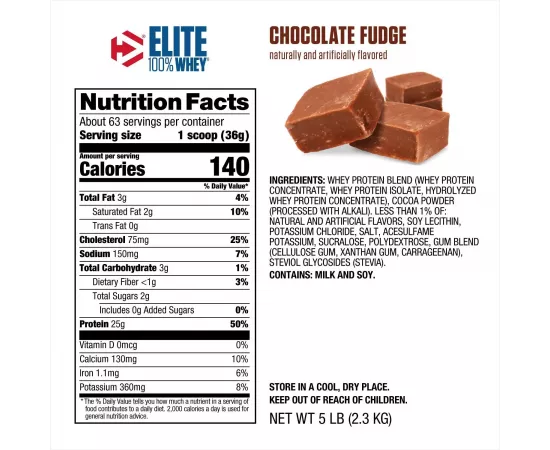 Dymatize Elite 100% Whey Protein Powder Chocolate Fudge 5 lbs (2.3 kg)