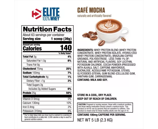 Dymatize, Elite 100% Whey Protein Powder, Cafe Mocha, 5 lb (2.3 kg)