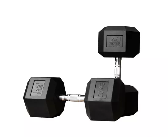 1441 Fitness Rubber Hex Dumbbells (50 Kg) â€“ Solid Cast Iron Core Rubber Coated Head