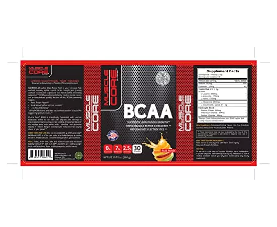 Muscle Core Nutrition BCAA 30 Servings Fruit Punch Flavor 390g