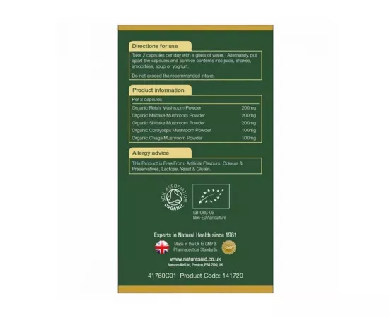 Natures Aid Organic Superfoods Mushroom Complex Capsules 60's