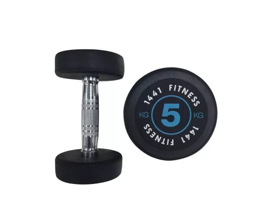 1441 Fitness Premium Rubber Round Dumbbells - Blue (Sold as Pair) 5 Kg