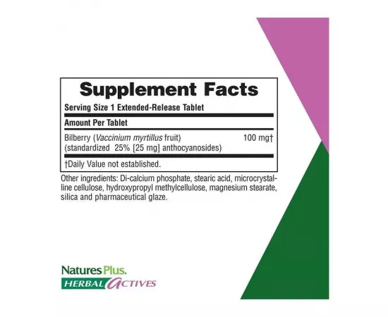 Natures Plus Herbal Actives Bilberry 100 Mg 25% Anthocyanosides 30's