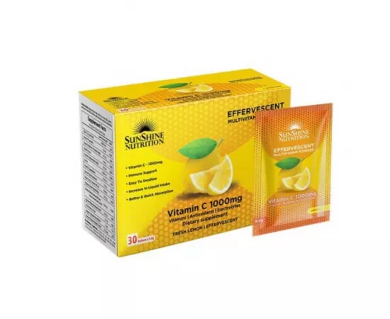 Sunshine Nutrition Vitamin C Effervescent Multivitamin Powder 1000 mg Lemon Flavor 9 g x 30 Packs