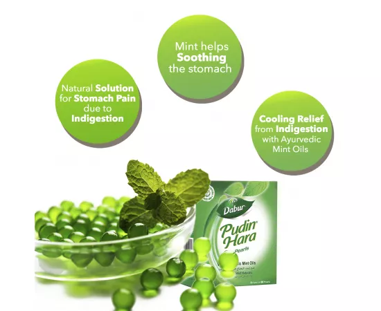 Dabur Pudin Hara Pearls (5 Pack Bundle); Quick Cooling Relief from Stomach ache, Gas, Indigestion, Acidity; Contains Peppermint Oils, Spearmint Oils