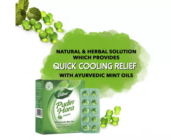 Dabur Pudin Hara Pearls (5 Pack Bundle); Quick Cooling Relief from Stomach ache, Gas, Indigestion, Acidity; Contains Peppermint Oils, Spearmint Oils