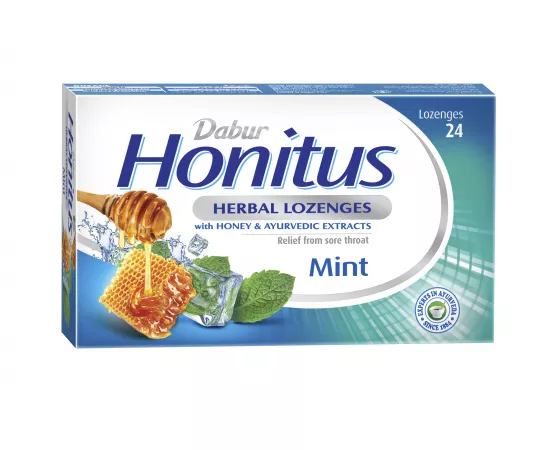 Dabur Honitus Herbal Lozenges | Effective Relief from Cough, Strep Infection & Sore Throat Pain | With Honey, Turmeric, Ginger, Amla | Mint Flavor | 24s