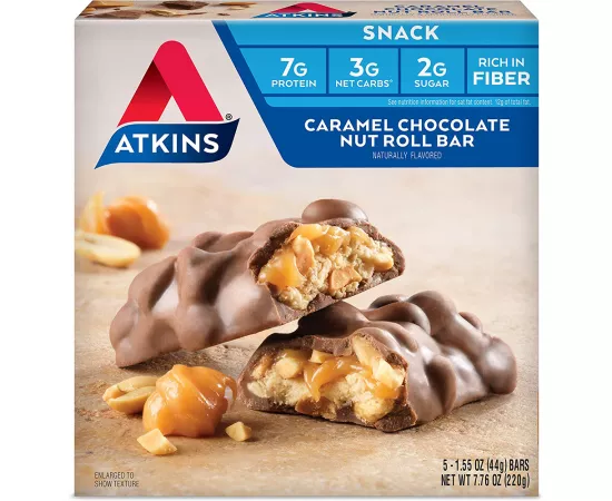 Atkins Snack Bar Caramel Chocolate Nut Roll  Flavor 44g