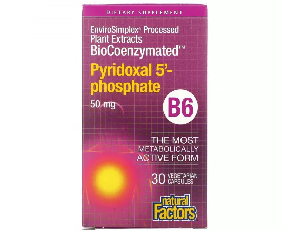 Natural Factors B6 Biocoenzymated Pyridoxal 5 Phosphate 50mg 30 Veggie Capsules