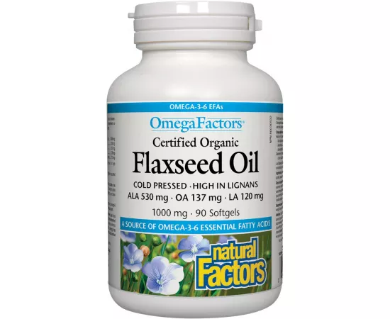 Natural Factors Flaxseed Oil Certified Organic 1000mg 90 Softgels