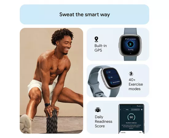 Fitbit Versa 4 Fitness Watch Waterfall Blue Plantinum