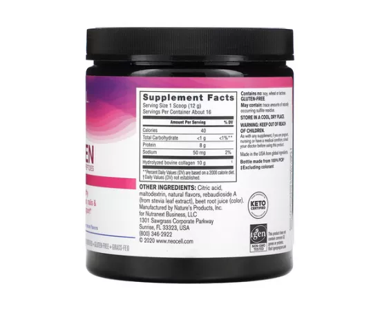 Neocell Super Collagen Peptides Powder (Type 1&3) 10g collagen peptides 6.7 Oz (190g) Berry Lemon Flavor With Other Natural Flavor. Keto certified + Gluten free + GrassFed.