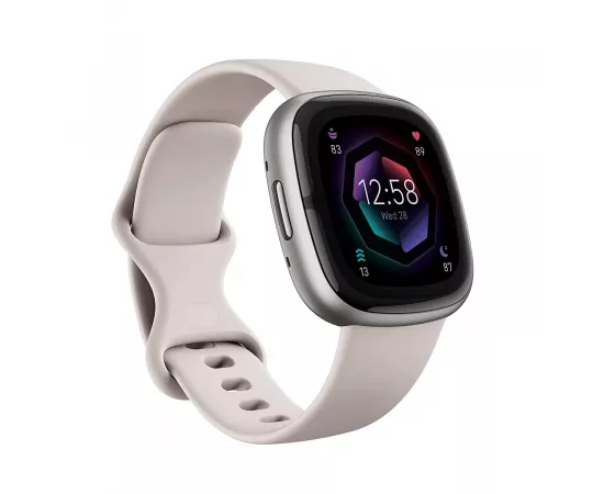 Fitbit Sense 2 Health & Fitness Watch Lunar White & Platinum Aluminium