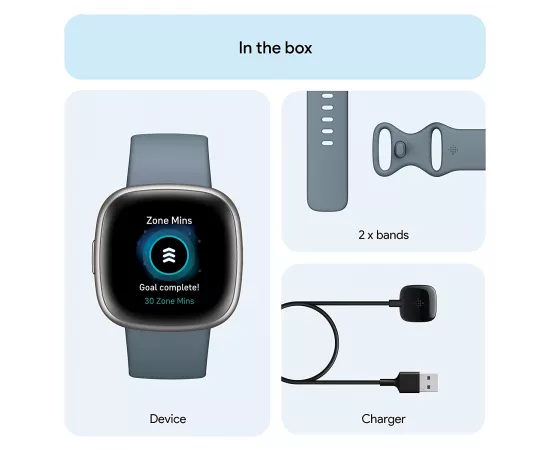 Fitbit Versa 4 Fitness Watch Waterfall Blue Plantinum