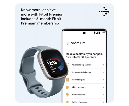 Fitbit Versa 4 Fitness Watch Waterfall Blue Plantinum