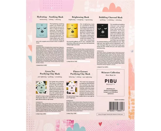 Pibu Skincare Collection Mask Set of 5