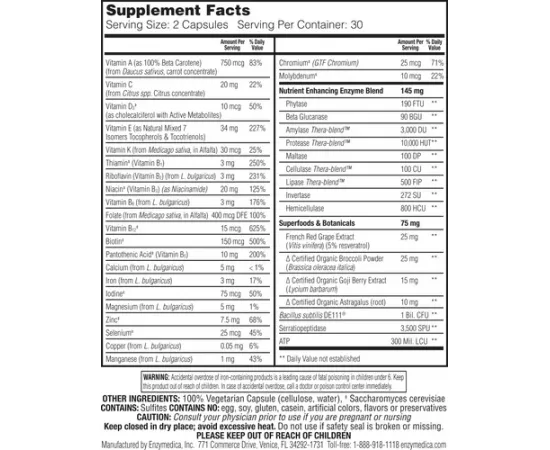 Enzymedica Enzyme Nutrition Multi-Vitamin Two Daily 60 Capsules