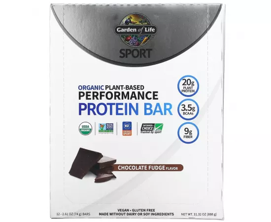 Garden of Life Sport Organic Plant-Based Performance Protein Bar Chocolate Fudge 12 Bars (888g)