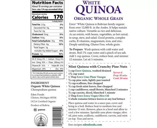 Eden Foods Organic White Quinoa 454g