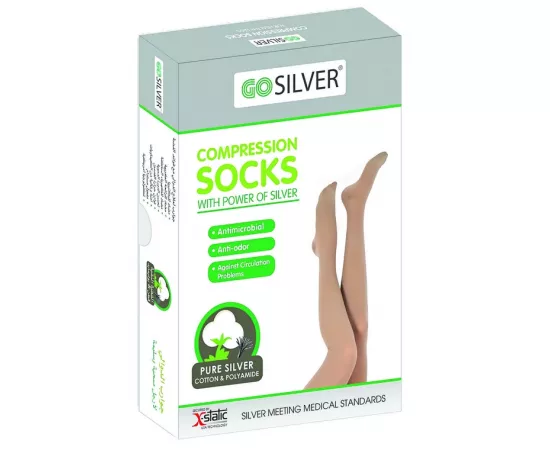 Go Silver Knee High, Compression Socks (18-21 mmHG) Open Toe Short/Norm Size 4